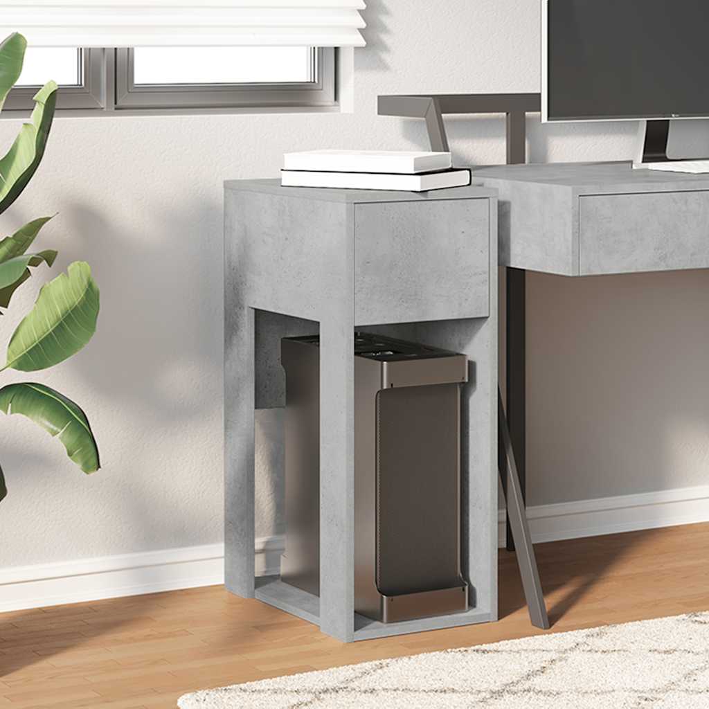 vidaXL Computer Tower Stand with Drawer Concrete Grey 30x44x74 cm