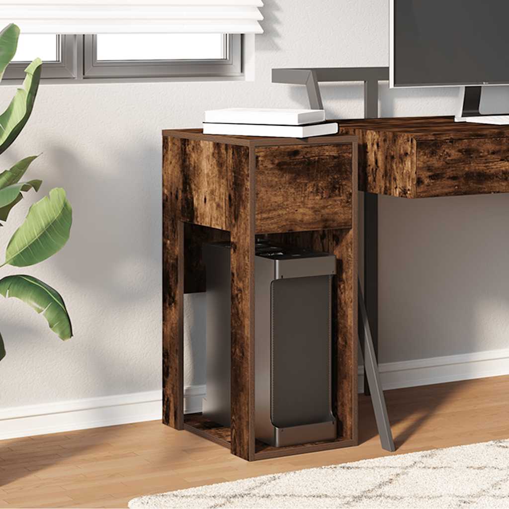 vidaXL Computer Tower Stand with Drawer Smoked Oak 30x44x74 cm