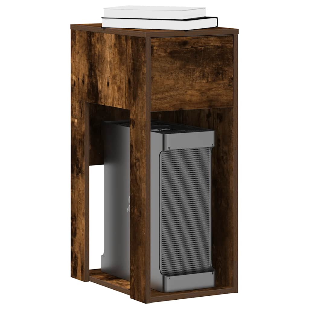 vidaXL Computer Tower Stand with Drawer Smoked Oak 30x44x74 cm