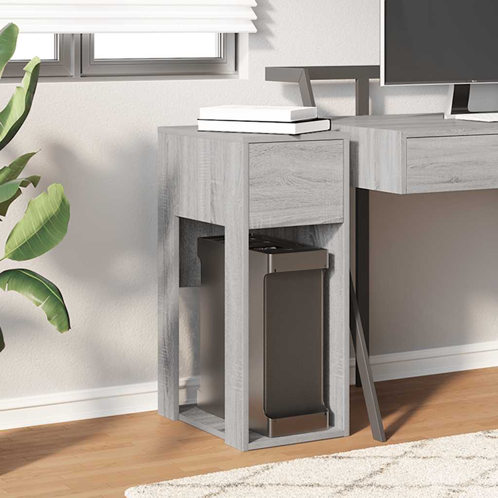 vidaXL Computer Tower Stand with Drawer Grey Sonoma 30x44x74 cm