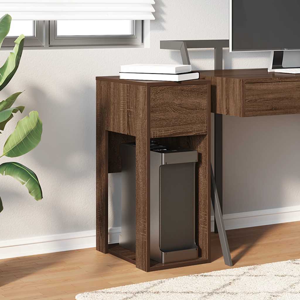 vidaXL Computer Tower Stand with Drawer Brown Oak 30x44x74 cm