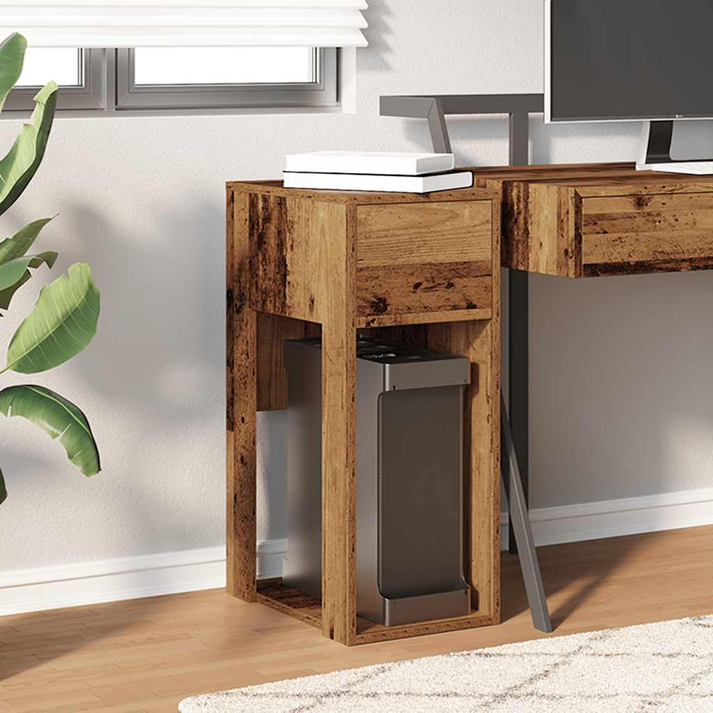 vidaXL Computer Tower Stand with Drawer Old Wood 30x44x74 cm