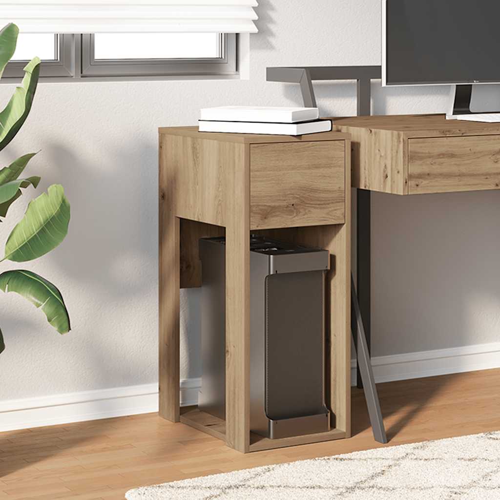 vidaXL Computer Tower Stand with Drawer Artisan Oak 30x44x74 cm