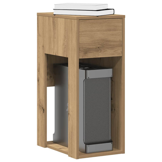 vidaXL Computer Tower Stand with Drawer Artisan Oak 30x44x74 cm