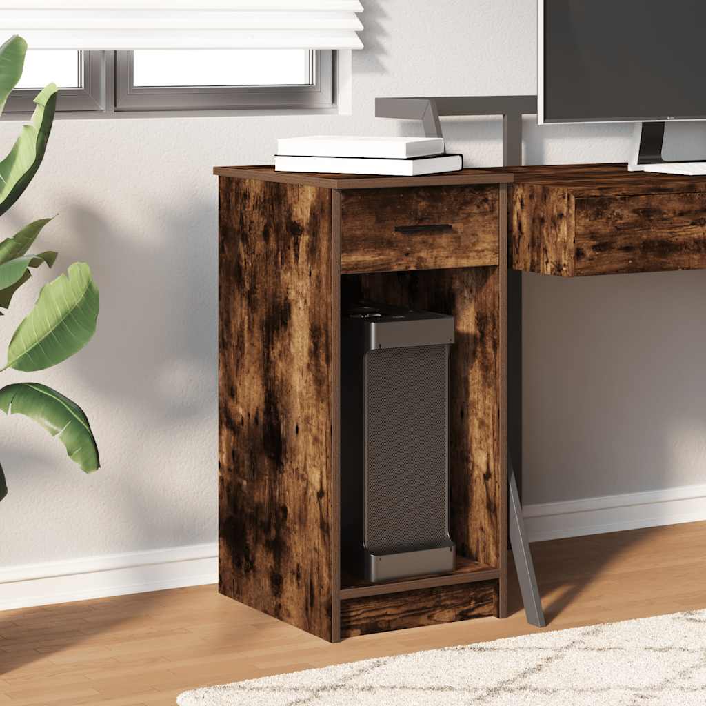 vidaXL Computer Tower Stand with Drawer Smoked Oak 35x45x77 cm