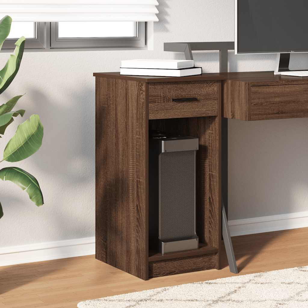 vidaXL Computer Tower Stand with Drawer Brown Oak 35x45x77 cm