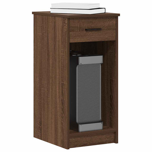 vidaXL Computer Tower Stand with Drawer Brown Oak 35x45x77 cm