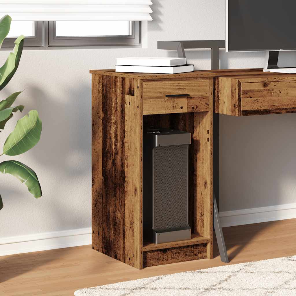 vidaXL Computer Tower Stand with Drawer Old Wood 35x45x77 cm