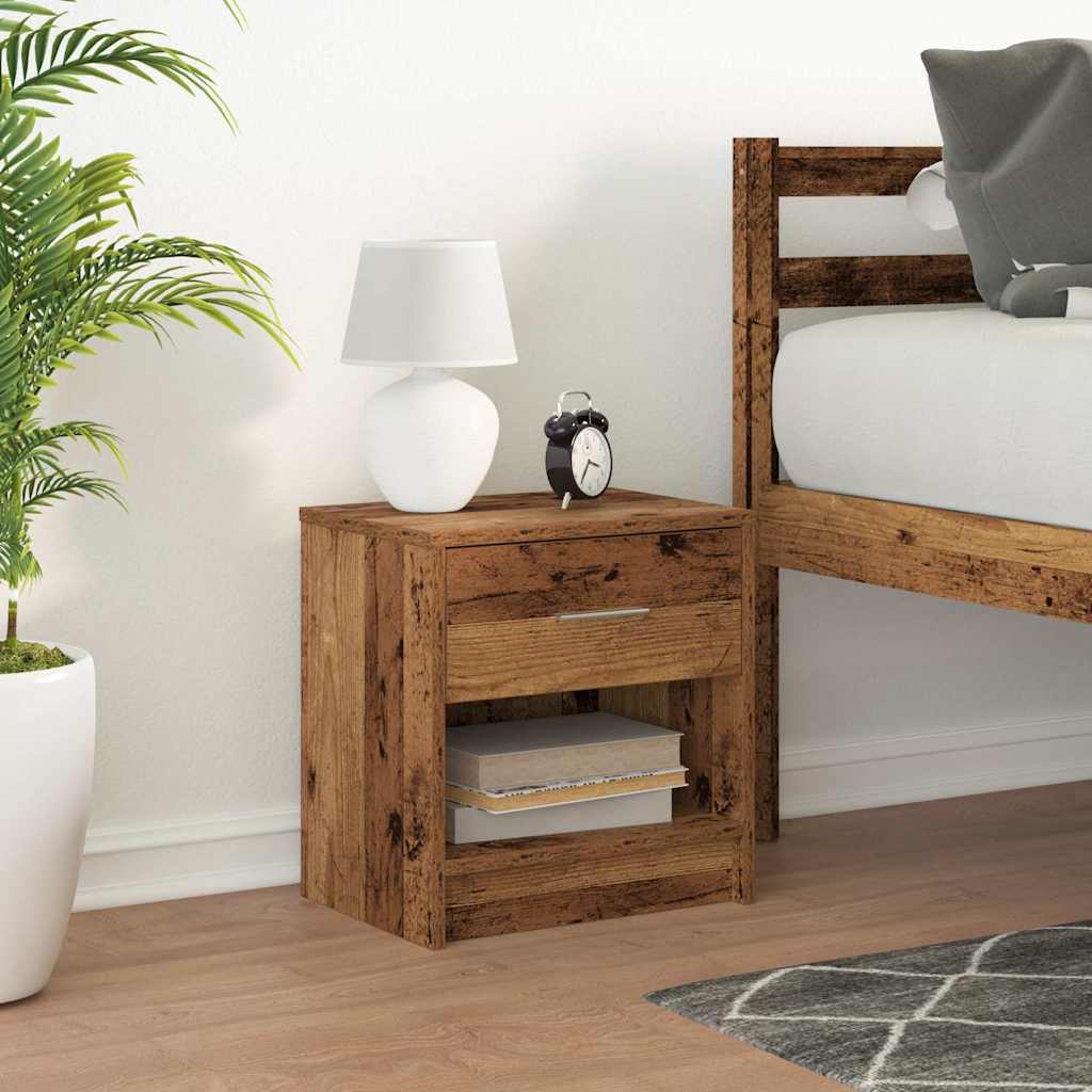 Bedside Cabinet with Drawer Old Wood 39x28x41 cm