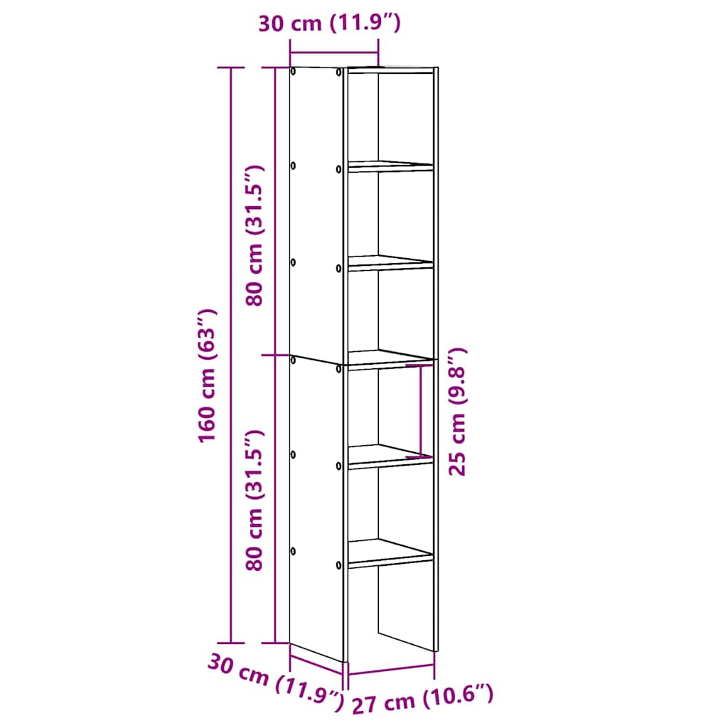 Bookcases 2 pcs Stackable White 30x30x80 cm Engineered Wood