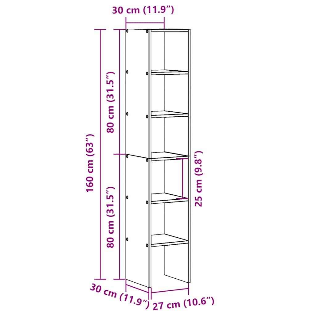Bookcases 2 pcs Stackable Smoked Oak 30x30x80 cm Engineered Wood