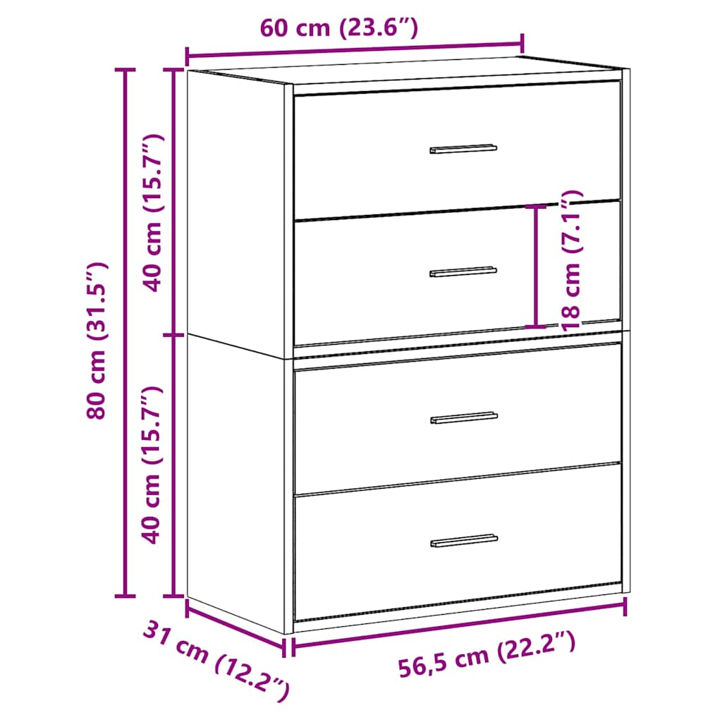 Cabinets with 2 Drawers 2 pcs Old Wood 60x31x40 cm Engineered Wood
