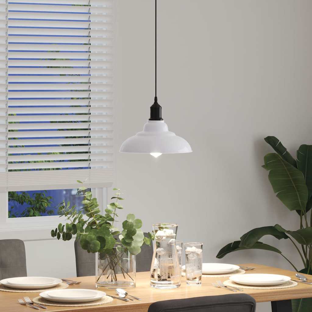 Pendant Lamp Height Adjustable E27 Gloss White Ø 31 cm Metal