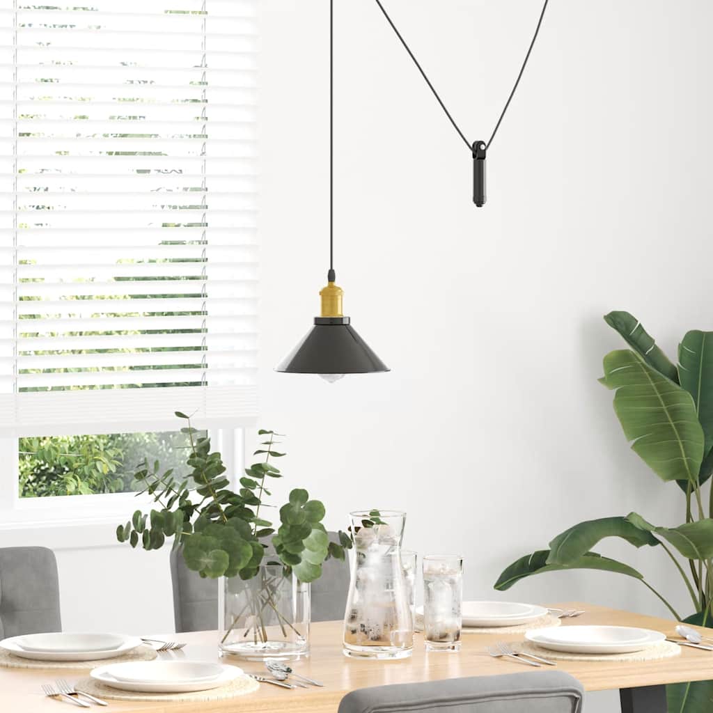 Pendant Lamp Height Adjustable E27 Gloss Black Ø 22 cm Metal