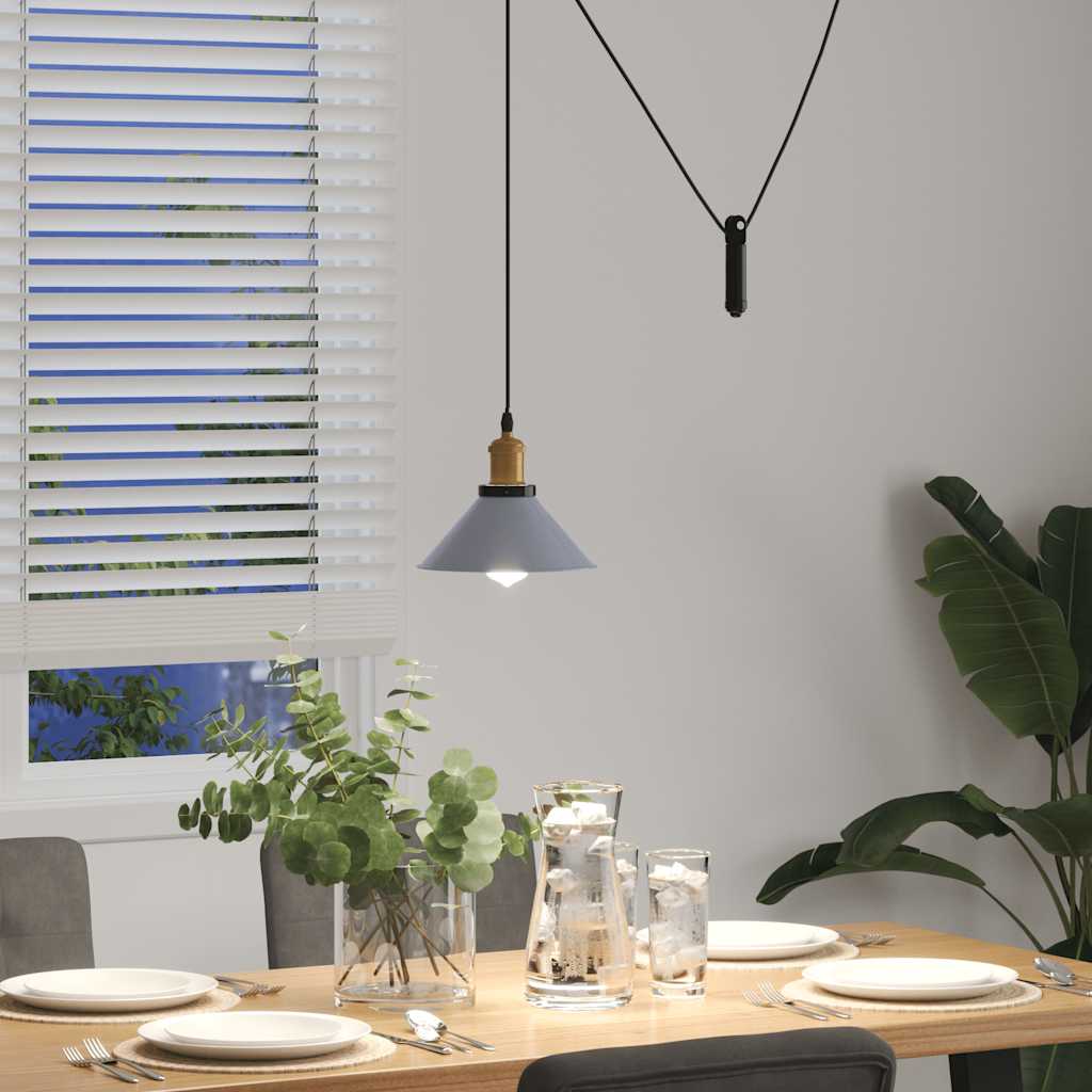 Pendant Lamp Height Adjustable E27 Gloss Grey Ø 22 cm Metal