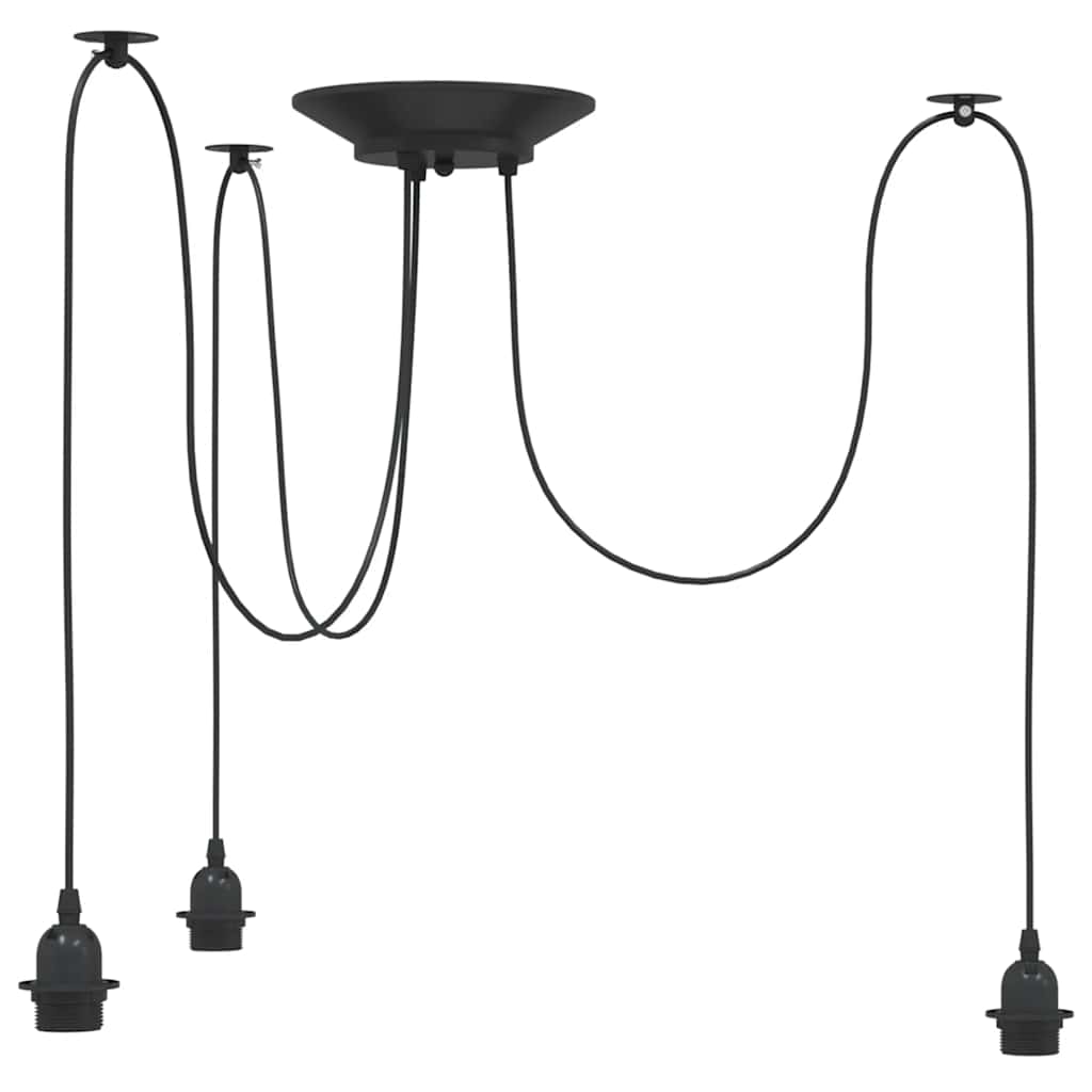 Pendant Lamp with 3 Lamp Holders E27 Black Metal
