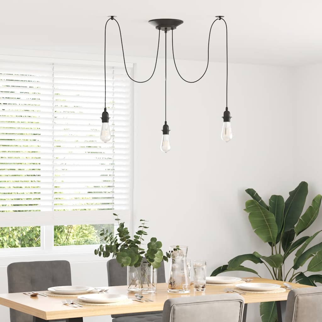 Pendant Lamp with 3 Lamp Holders E27 Black Metal