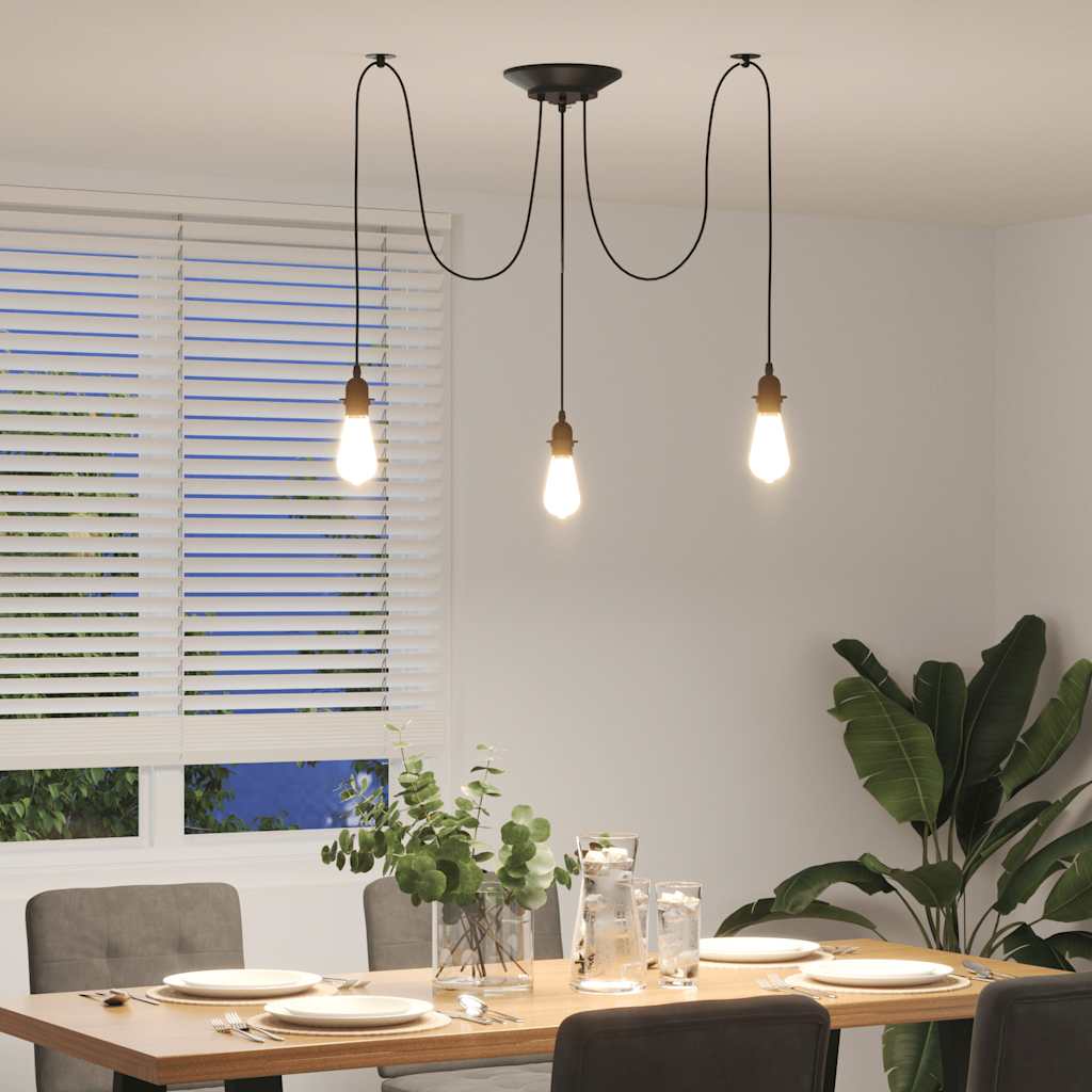 Pendant Lamp with 3 Lamp Holders E27 Black Metal
