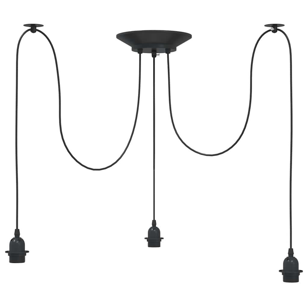 Pendant Lamp with 3 Lamp Holders E27 Black Metal