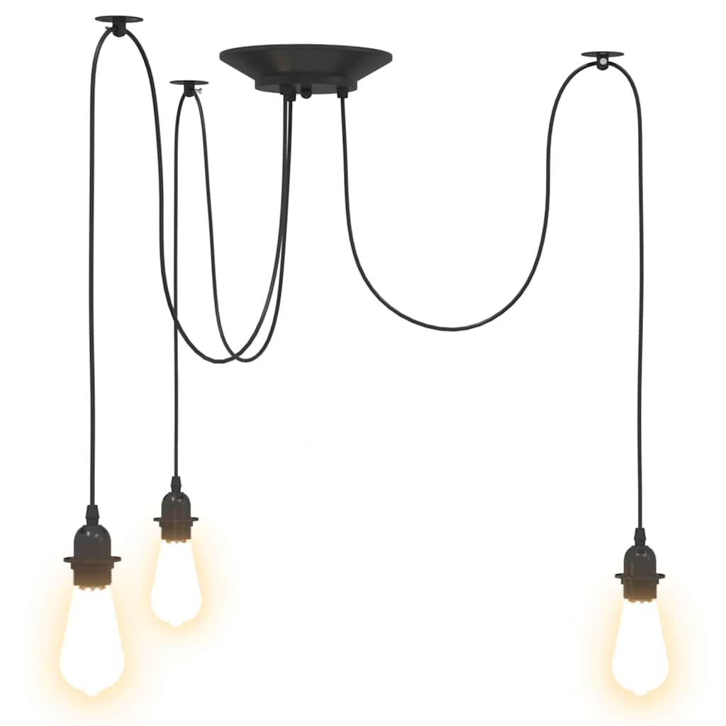 Pendant Lamp with 3 Lamp Holders E27 Black Metal