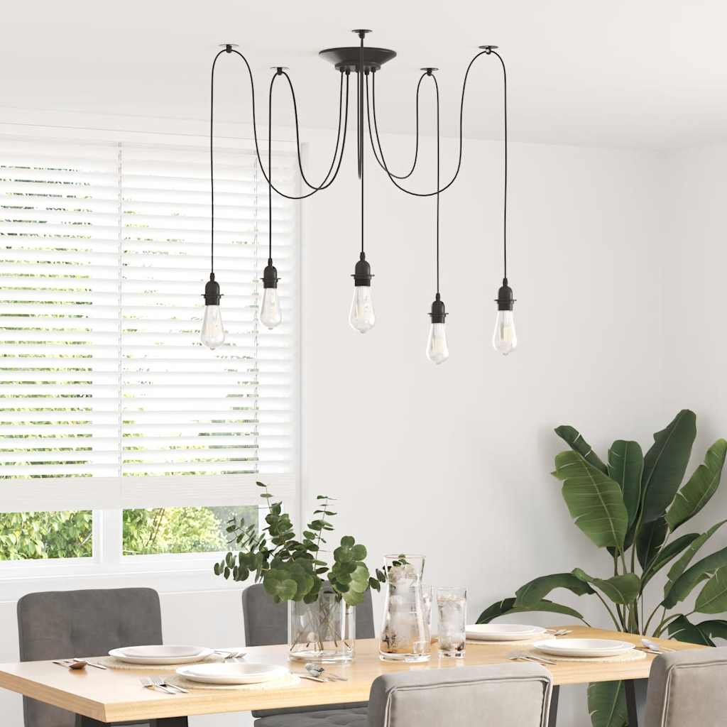 Pendant Lamp with 5 Lamp Holders E27 Black Metal
