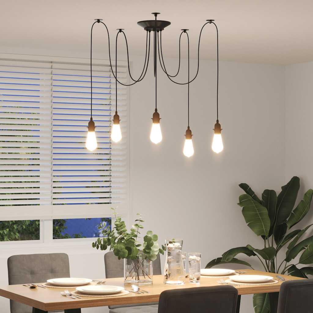 Pendant Lamp with 5 Lamp Holders E27 Black Metal