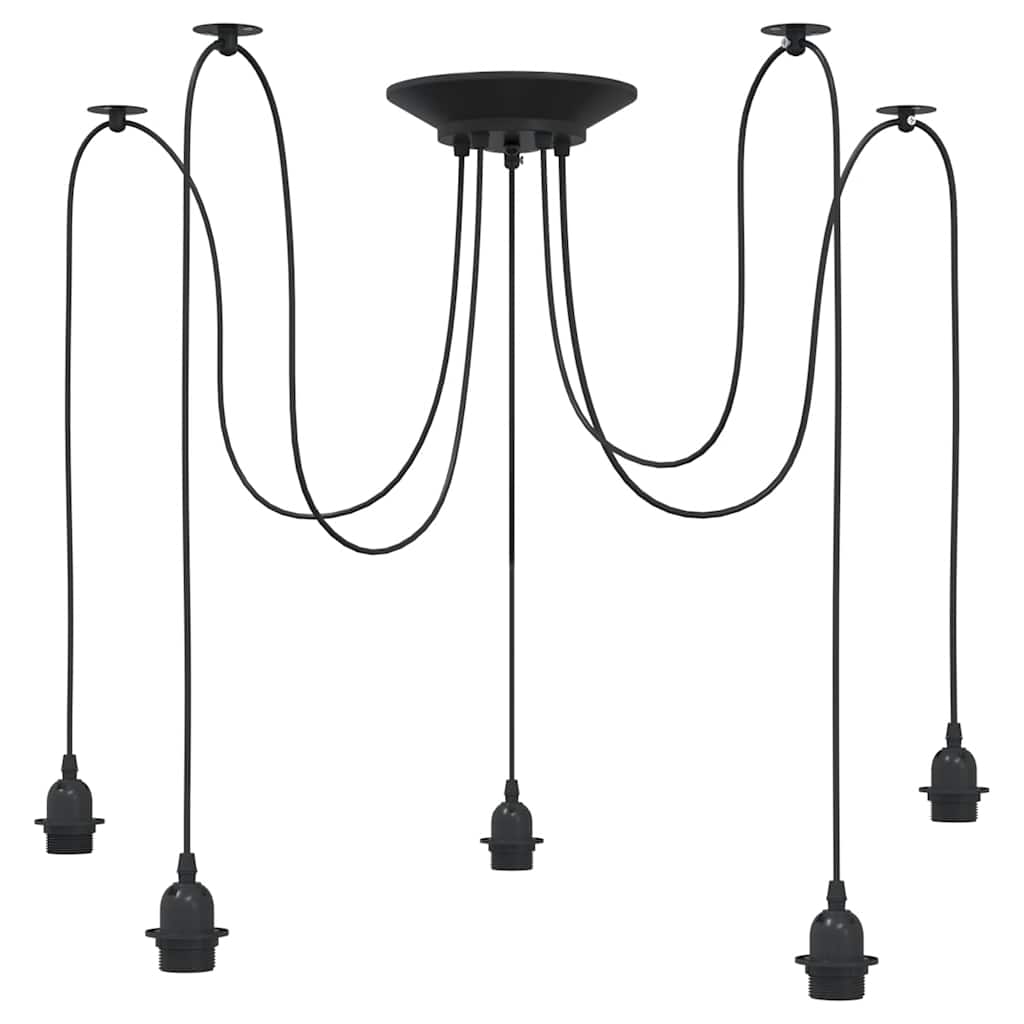 Pendant Lamp with 5 Lamp Holders E27 Black Metal