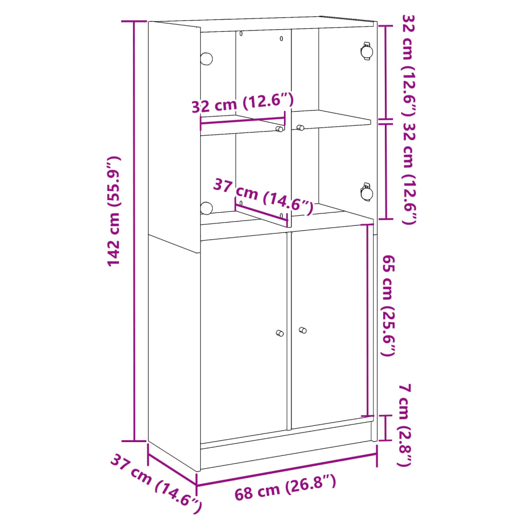 Highboard with Doors Old Wood 68x37x142 cm Engineered Wood