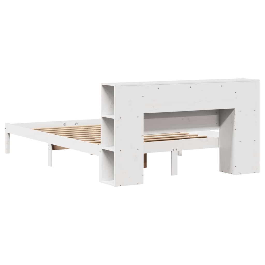 Bookcase Bed without Mattress White 135x190 cm Double Solid Wood Pine