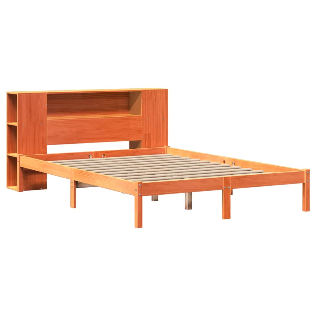Bookcase Bed without Mattress Wax Brown 150x200 cm King Solid Wood Pine