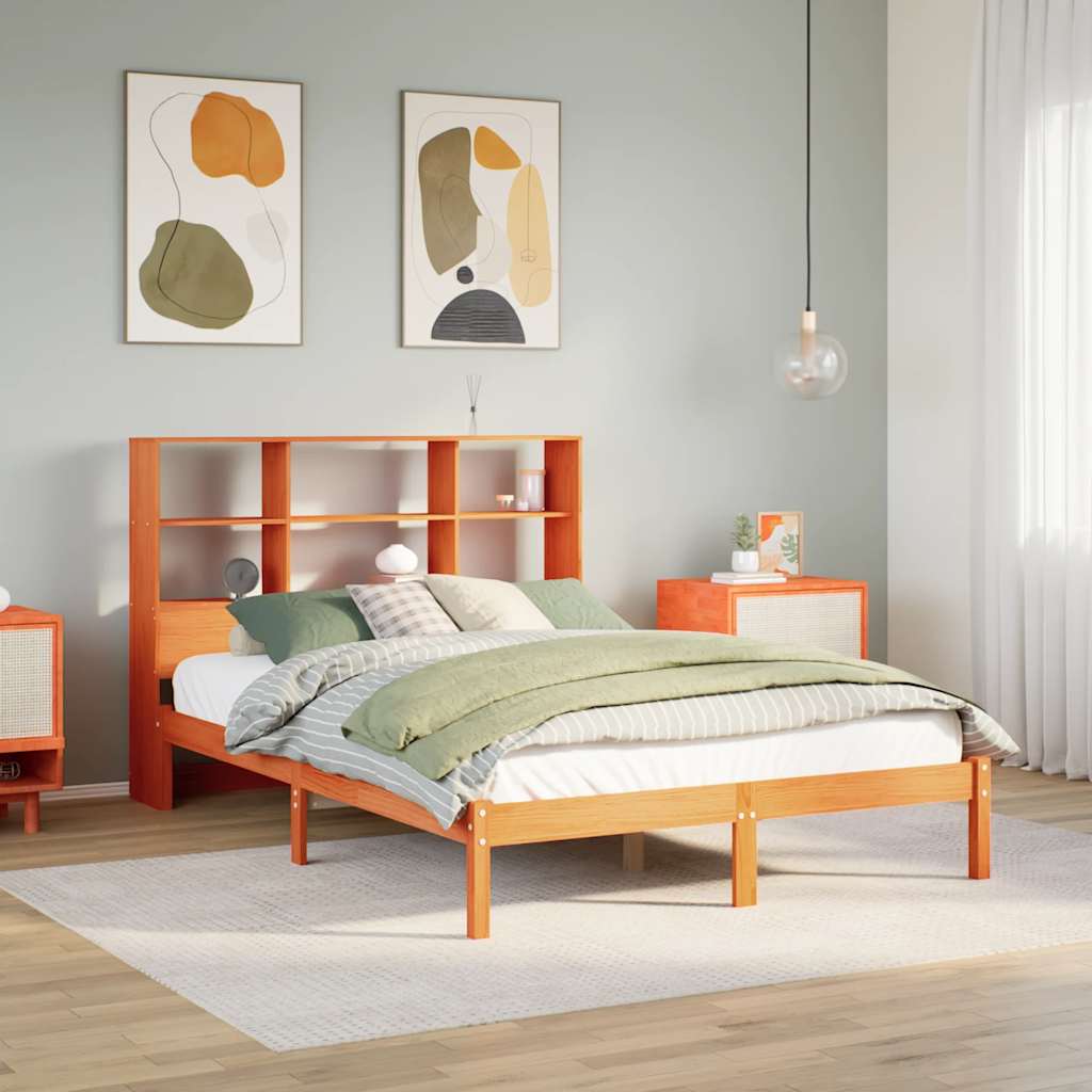 Bookcase Bed without Mattress Wax Brown 140x190 cm Solid Wood Pine