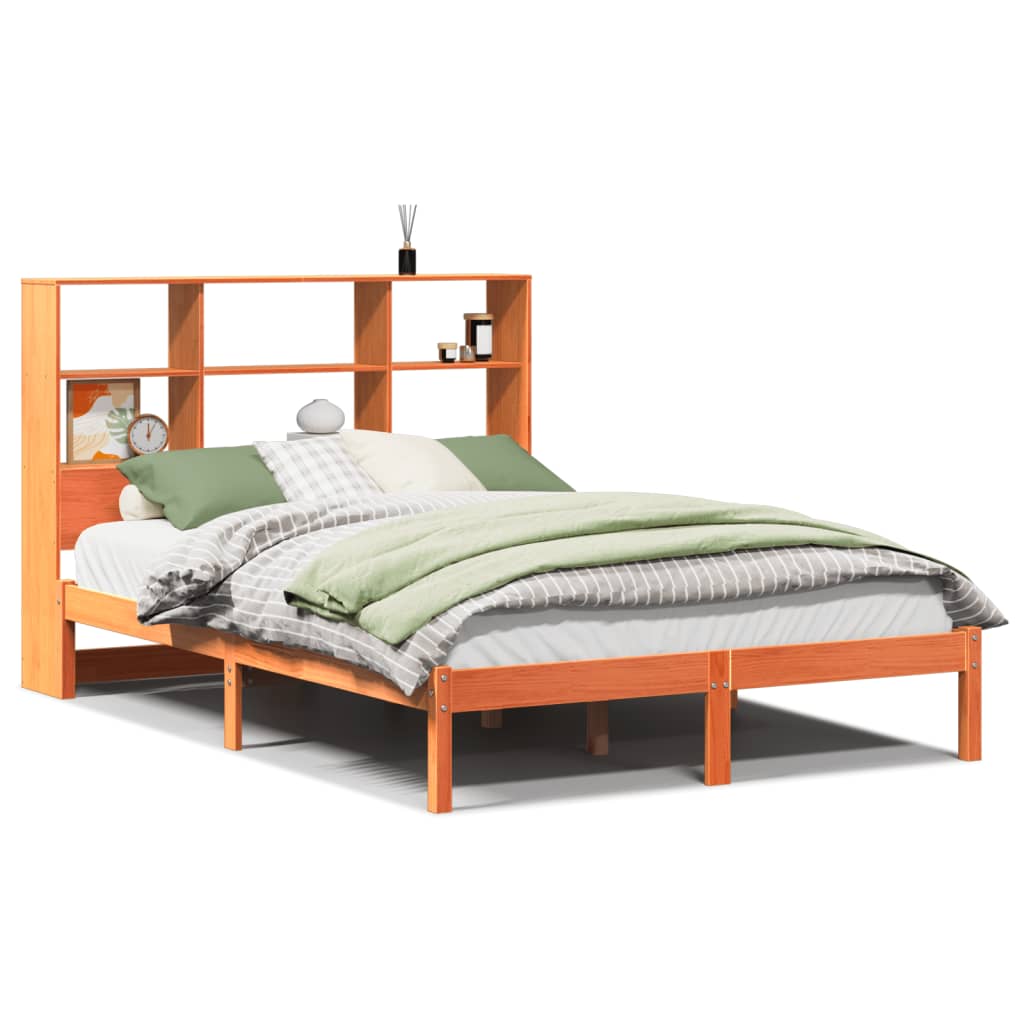 Bookcase Bed without Mattress Wax Brown 140x200 cm Solid Wood Pine