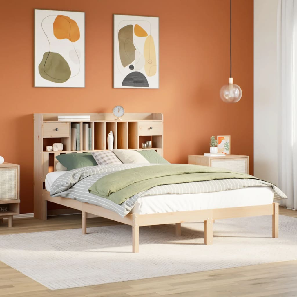 Bookcase Bed without Mattress 140x200 cm Solid Wood Pine