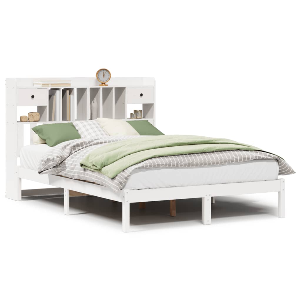 Bookcase Bed without Mattress White 140x200 cm Solid Wood Pine