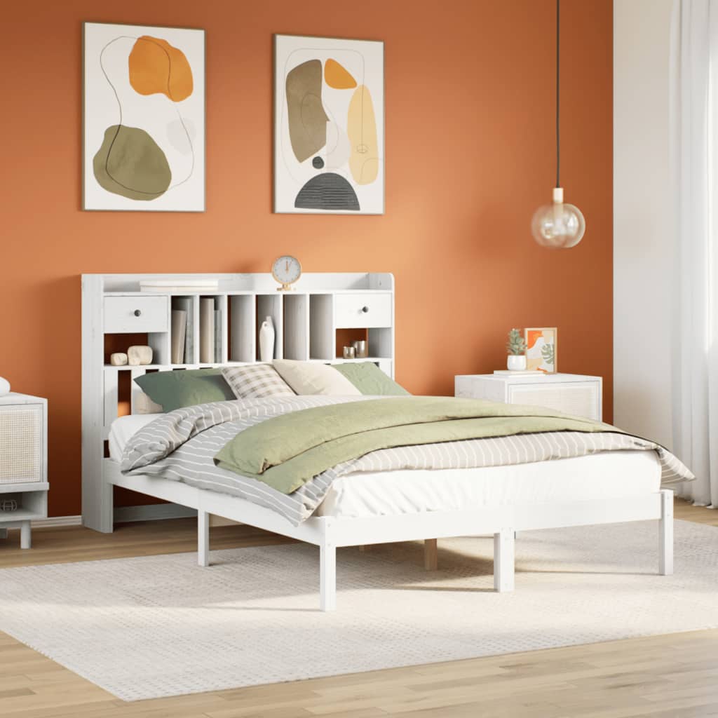 Bookcase Bed without Mattress White 140x200 cm Solid Wood Pine