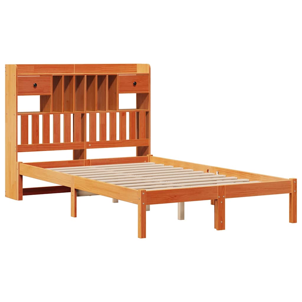 Bookcase Bed without Mattress Wax Brown 135x190 cm Double Solid Wood Pine