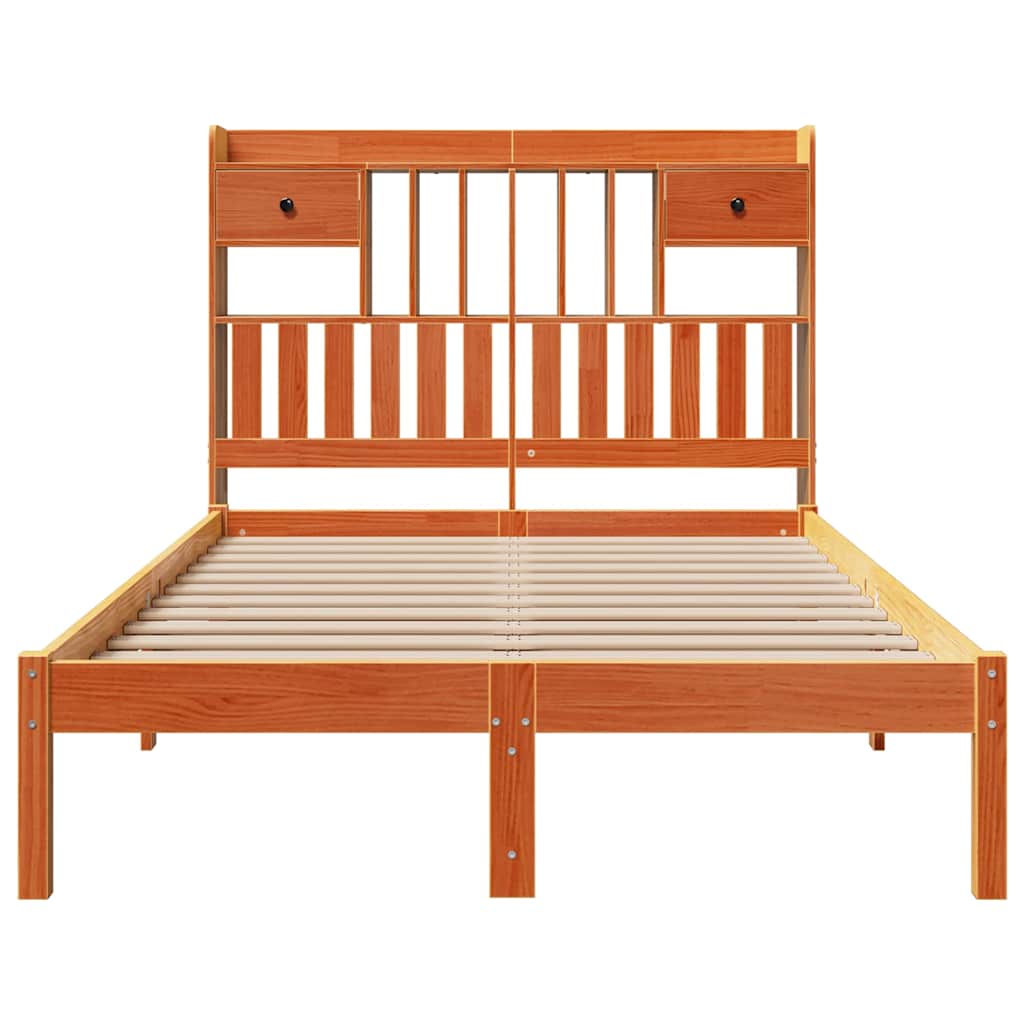 Bookcase Bed without Mattress Wax Brown 135x190 cm Double Solid Wood Pine