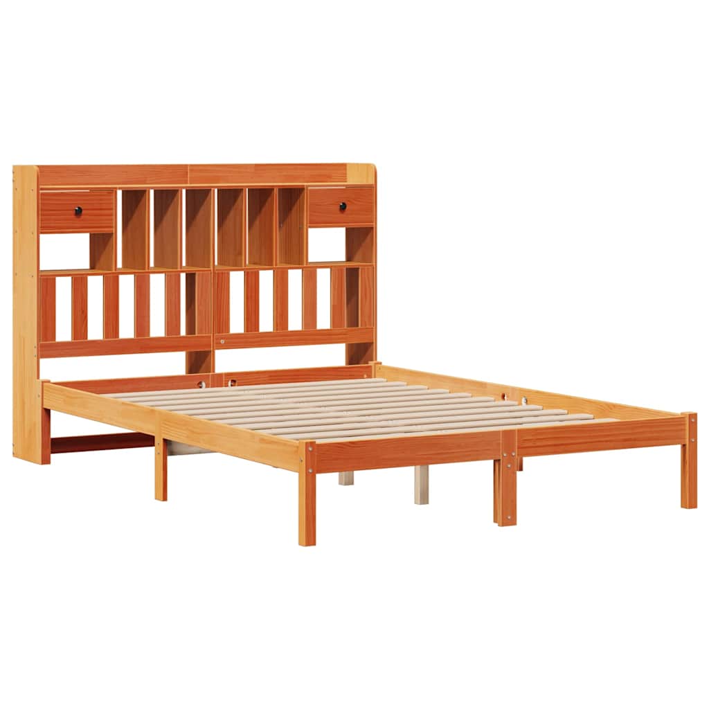 Bookcase Bed without Mattress Wax Brown 140x190 cm Solid Wood Pine