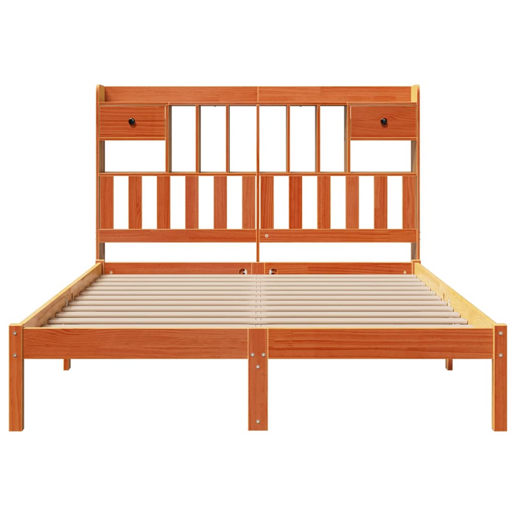 Bookcase Bed without Mattress Wax Brown 140x190 cm Solid Wood Pine