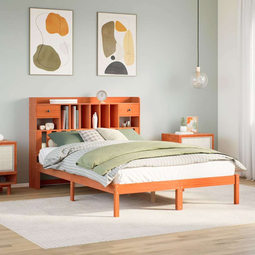 Bookcase Bed without Mattress Wax Brown 140x190 cm Solid Wood Pine