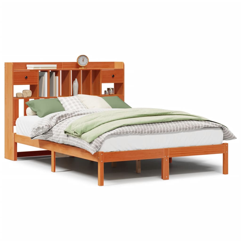 Bookcase Bed without Mattress Wax Brown 140x200 cm Solid Wood Pine