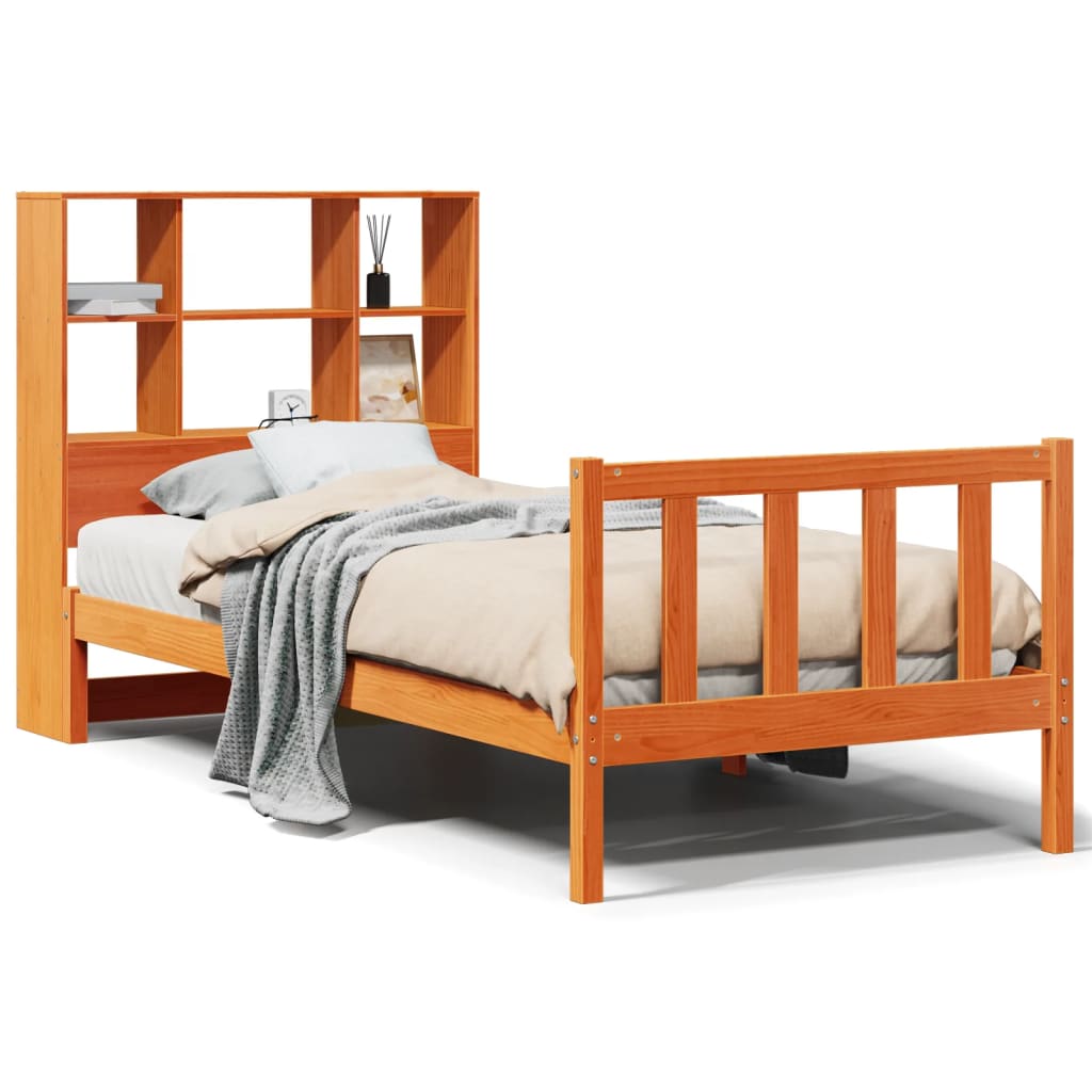 Bookcase Bed without Mattress Wax Brown 100x200 cm Solid Wood Pine