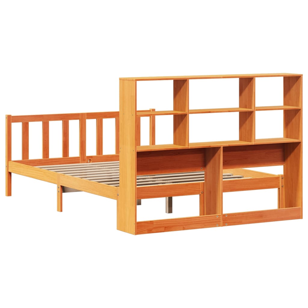 vidaXL Bookcase Bed without Mattress Wax Brown 160x200 cm Solid Wood Pine