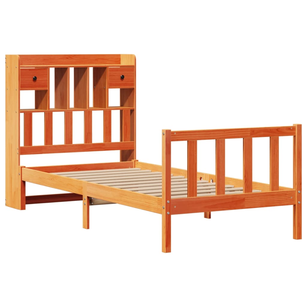 Bookcase Bed without Mattress Wax Brown 100x200 cm Solid Wood Pine
