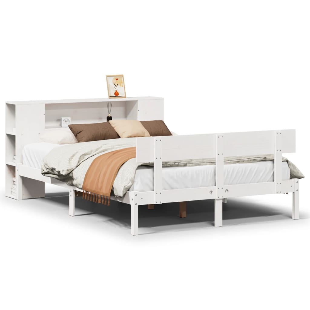 Bookcase Bed without Mattress White 140x190 cm Solid Wood Pine
