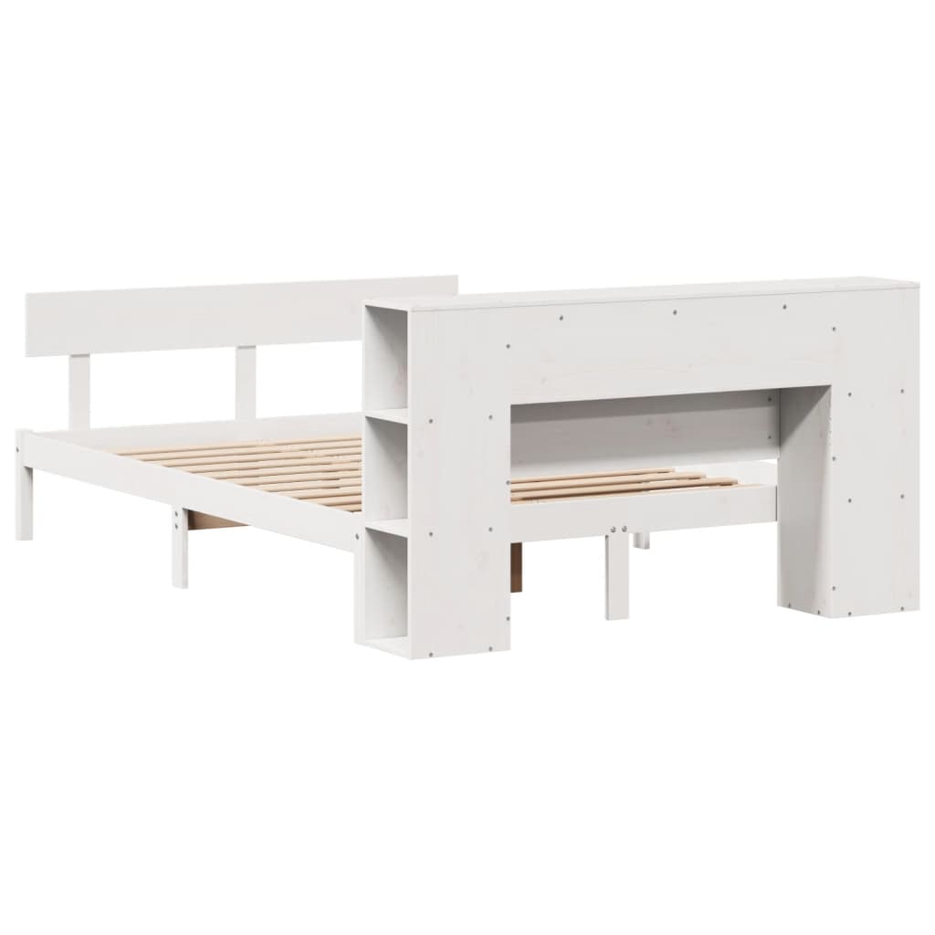 Bookcase Bed without Mattress White 140x190 cm Solid Wood Pine