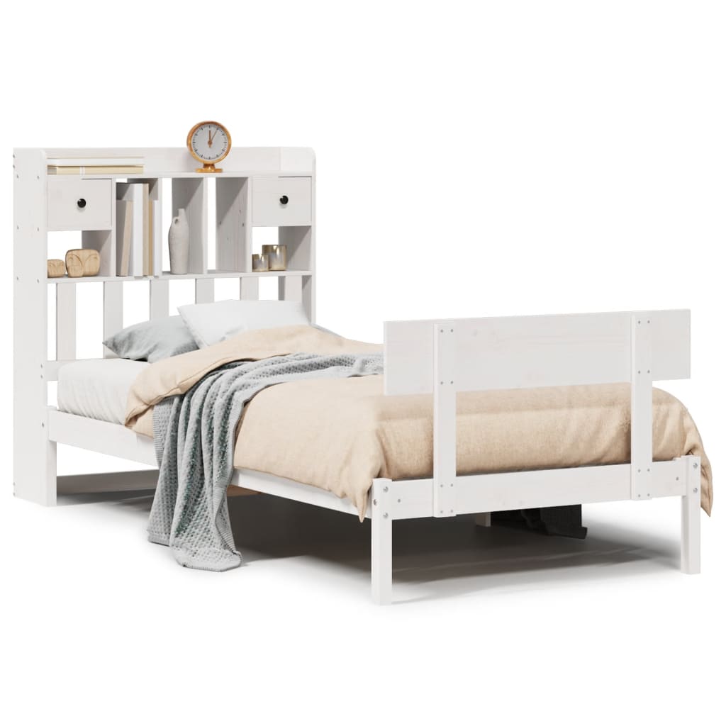 Bookcase Bed without Mattress White 90x190 cm Single Solid Wood Pine