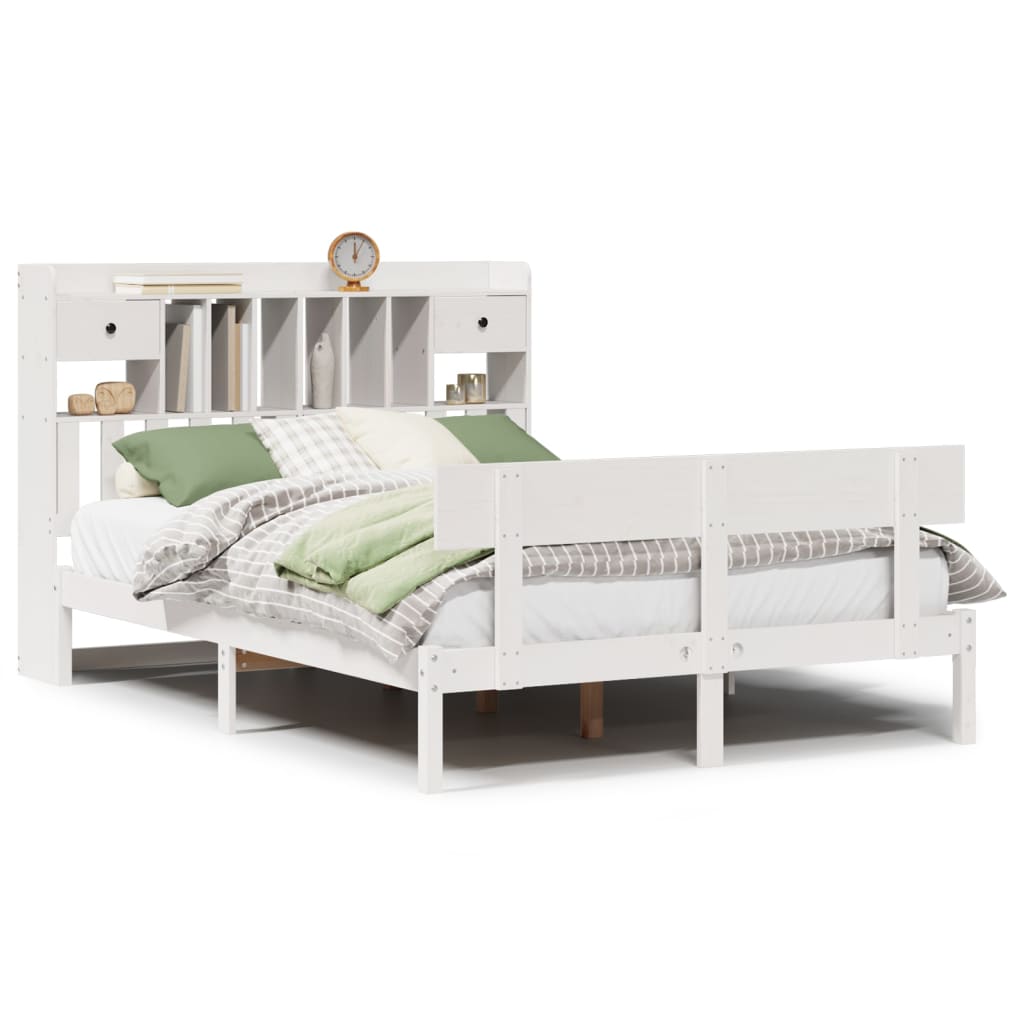 Bookcase Bed without Mattress White 140x200 cm Solid Wood Pine