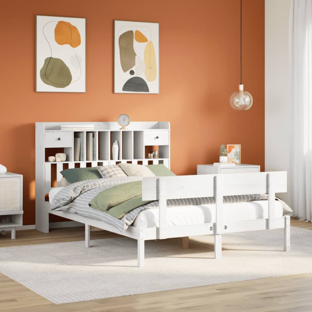 Bookcase Bed without Mattress White 140x200 cm Solid Wood Pine