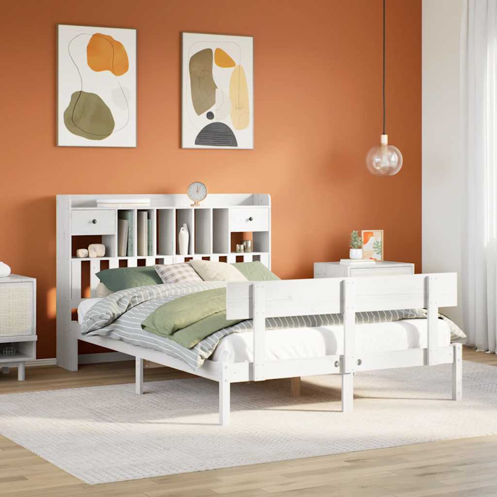 Bookcase Bed without Mattress White 160x200 cm Solid Wood Pine